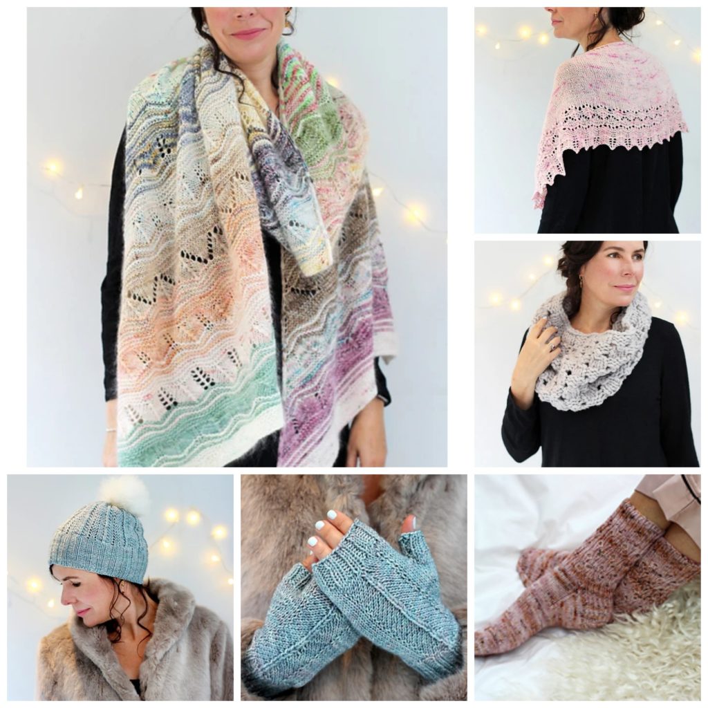 A collage of the knitting patterns from Knitvent 2018 by Helen Stewart of Curious Handmade
