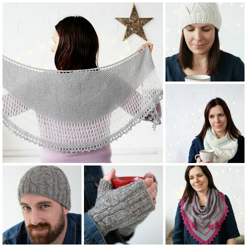 A collage image showing all the knitting patterns from the Knitvent 2015 Collection by Helen Stewart of Curious Handmade