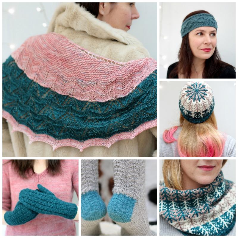 A collage showing all the knitting patterns from the Knitvent 2016 collection by Helen Stewart of Curious Handmade