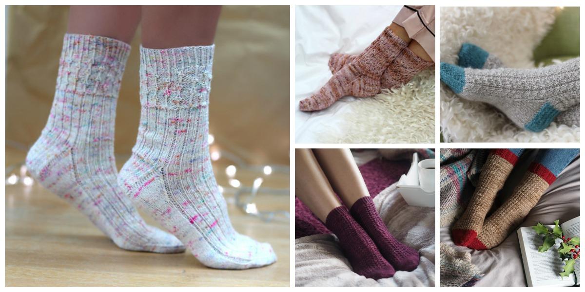 A collection of five pairs of socks designed by Helen Stewart of Curious Handmade