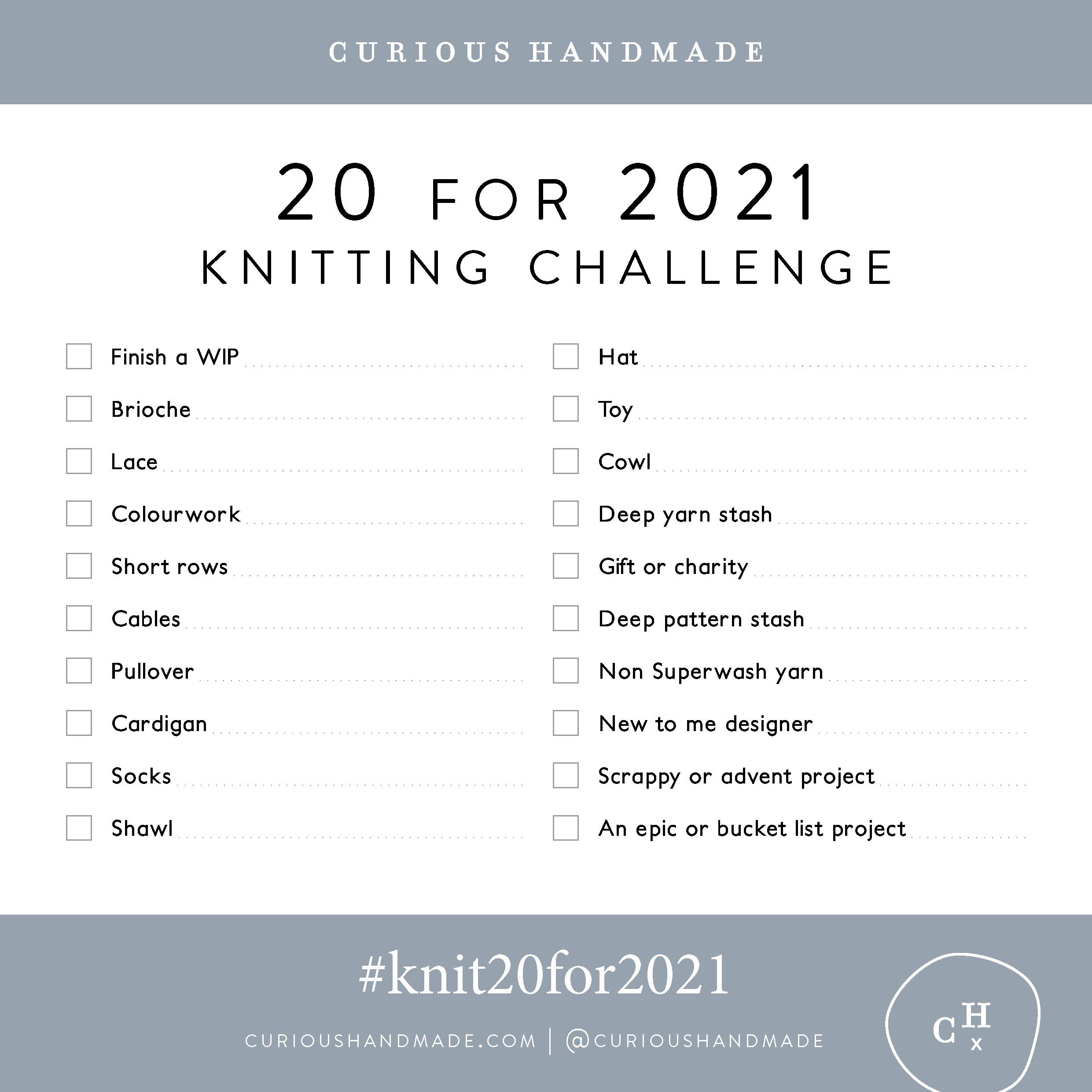 Knit20for2021 checklist by Helen Stewart of Curious Handmade