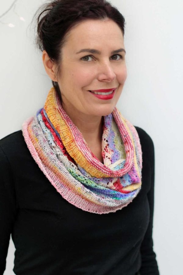 The Land of Sweets is a multi-coloured cowl inspired by their favourite sweets, candy and lollies