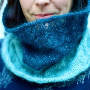 The Lind Cowl is a perfect cowl for a snowy day — ethereal and delicate with the warmth of mohair that can be worn layered.