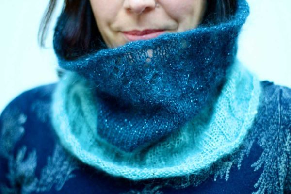 The Lind Cowl is a perfect cowl for a snowy day — ethereal and delicate with the warmth of mohair that can be worn layered.