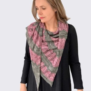 The Mount Juliet Shawl asymmetrical triangle shawl features bands of simple but lovely lace in two colours, to recall the graceful lines.