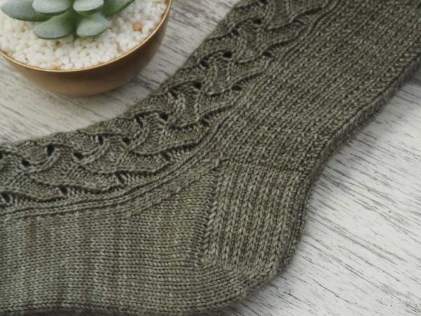 The Samphire Socks design features a pretty lace panel down the front. If you’re new to lace socks, don’t fret the pattern is easy to follow.