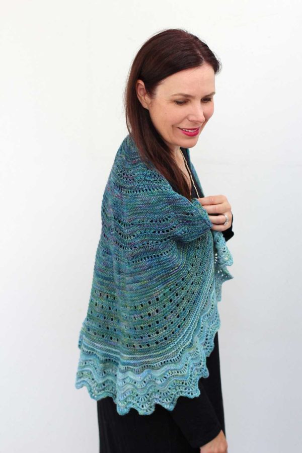 The Sprite's Fen Shawl pattern is written with fingering-weight or lace-weight yarn, giving you options for a lovely, lightweight shawl.