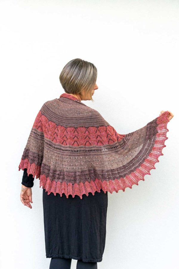 The Stillness Shawl MKAL it reflects the contemporary romantic style Curious Handmade shawls are known for, a semi-circular half-pi shawl.