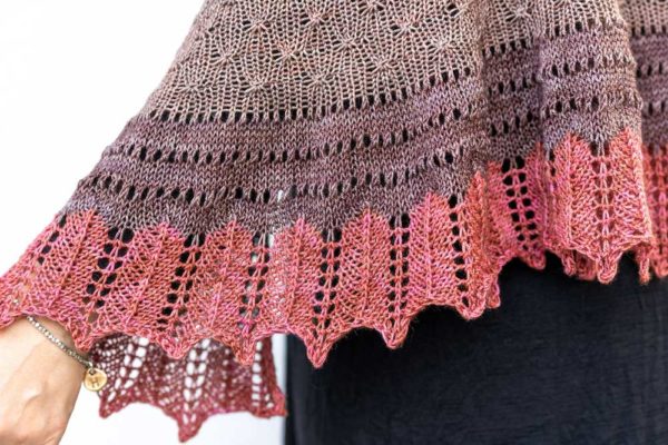 The Stillness Shawl MKAL it reflects the contemporary romantic style Curious Handmade shawls are known for, a semi-circular half-pi shawl.