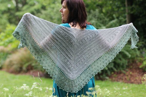 Whispering Island Shawl is inspired by the landscapes of beautiful Dorset and the fun to be had there by the young at heart.